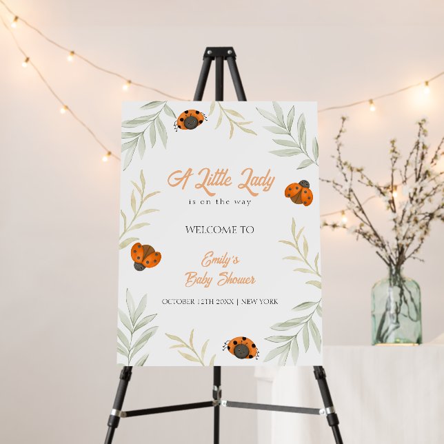 Fall Ladybug Greenery Baby Shower Welcome Sign (In Situ (Stand))