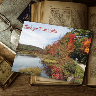 Fall Lake Scene Rural Foliage Pastor Appreciation Letterpress Thank You Card