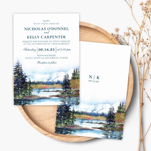 Fall Lake Waterfront Mountain Wedding Invitation