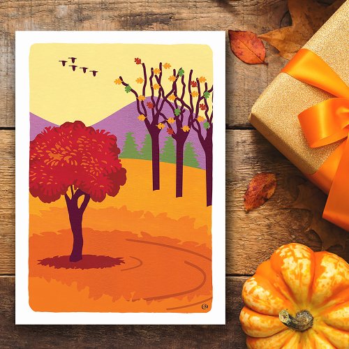 Fall Landscape Trees Leaves Blank Card