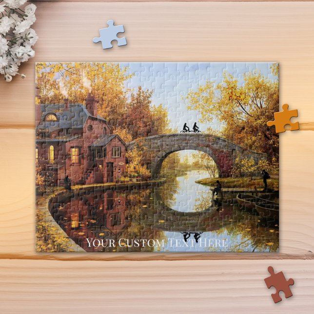 Fall Landscape with River Puzzle (Puzzle featuring a colorful autumn landscape with bridge over a river.)