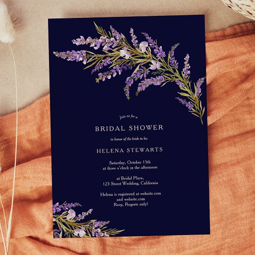Fall lavender floral watercolor chic bridal shower invitation