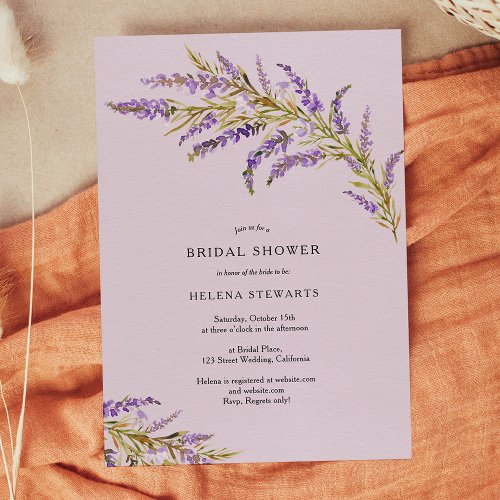 Fall lavender floral watercolor chic bridal shower invitation