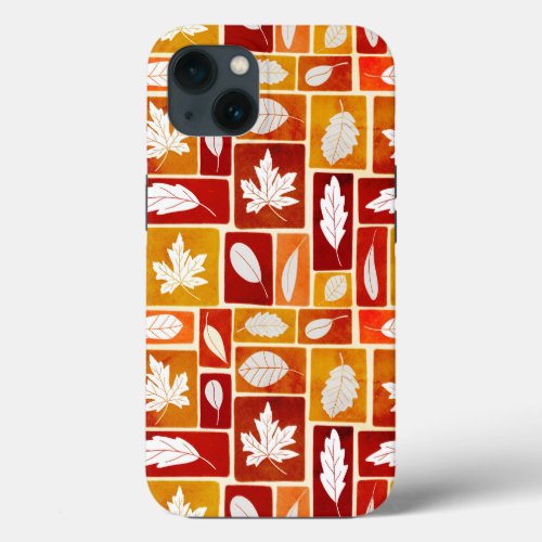 Fall Leaf Block Print iPhone 13 Case