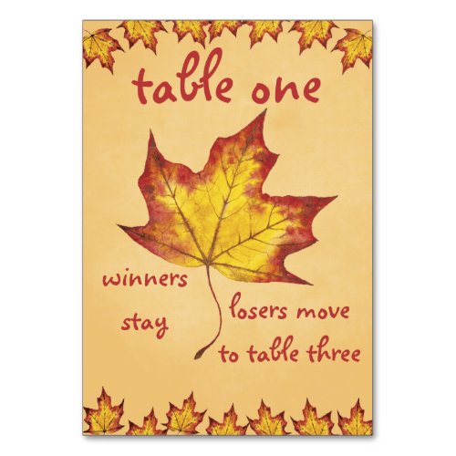 Fall Leaf Bunco Table Card 1