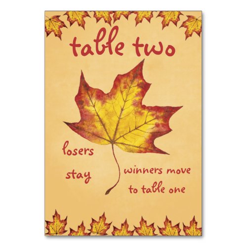 Fall Leaf Bunco Table Card 2