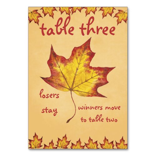 Fall Leaf Bunco Table Card 3