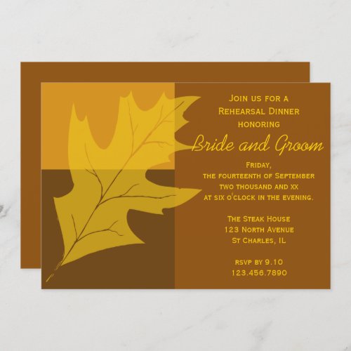 Fall Leaf Color Block Wedding Rehearsal Dinner Invitation