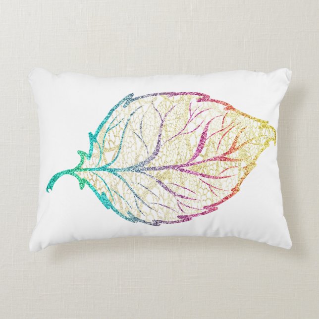 Fall leaf elegant cute pastel pink teal gold  accent pillow (Front)