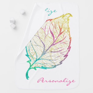 Fall leaf elegant cute pastel pink teal gold baby blanket