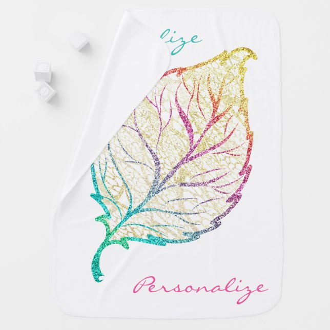 Fall leaf elegant cute pastel pink teal gold  baby blanket (In Situ)