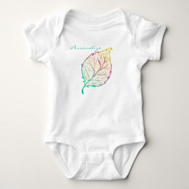 Fall leaf elegant cute pastel pink teal gold  baby bodysuit (Front)