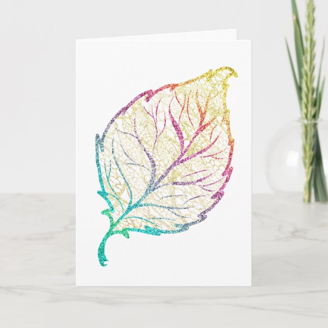 Fall leaf elegant cute pastel pink teal gold  card (Front)