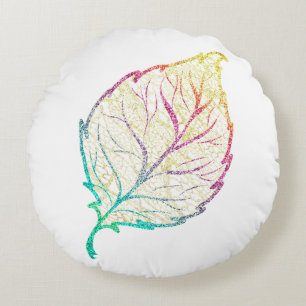 Fall leaf elegant cute pastel pink teal gold round pillow