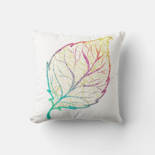 Fall leaf elegant cute pastel pink teal gold throw pillow