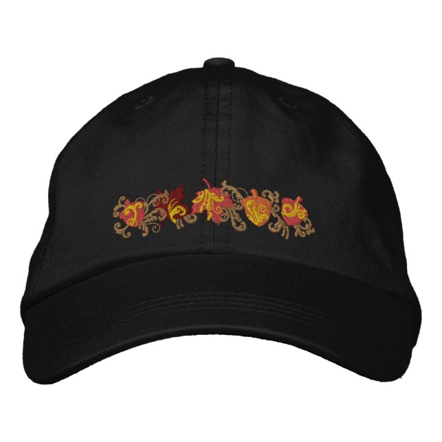 Fall Leaf Filigree Embroidered Baseball Cap (Front)