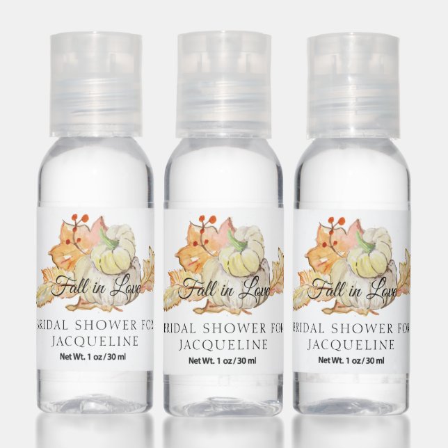 Fall Leaf Foliage White Pumpkin Bridal Shower Hand Sanitizer (Set)