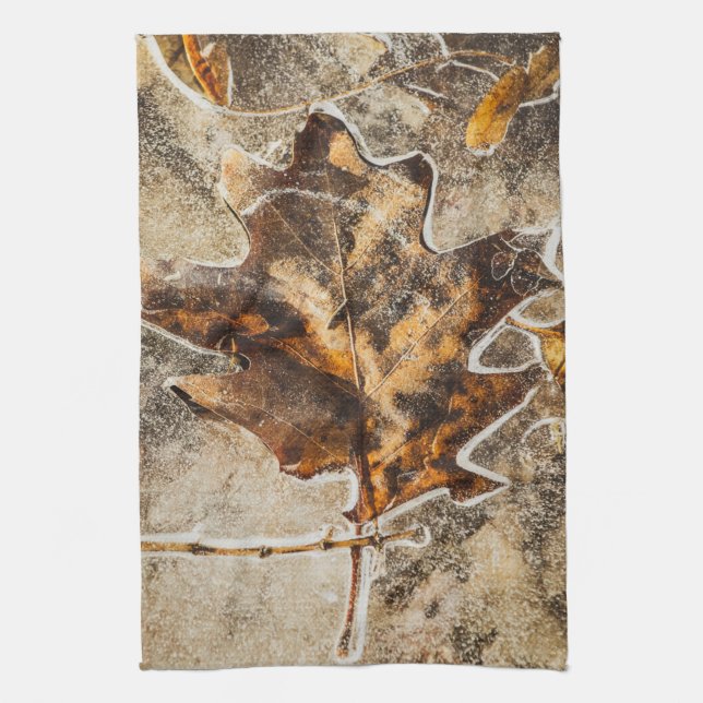 Fall Leaf Frozen Marsh Nature Kitchen Towel (Vertical)
