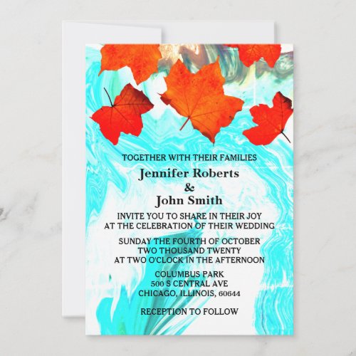 Fall Leaf Geode Agate Art Abstract Custom Wedding Invitation