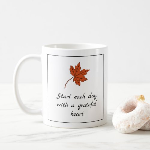 Fall Leaf Grateful Heart Typography  Coffee Mug