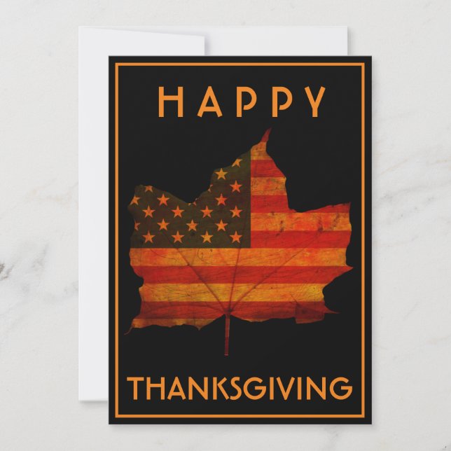 FALL LEAF HAPPY THANKSGIVING USA FLAG  INVITATION (Front)