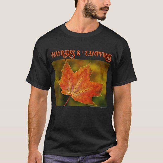 Fall leaf: Hayrides & Campfires T-shirt (Front)