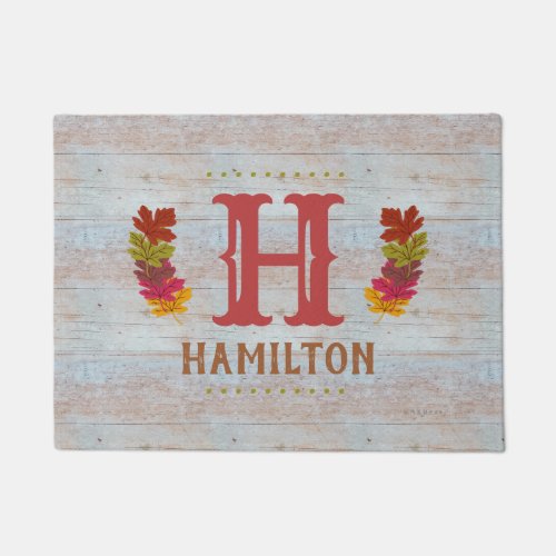 Fall Leaf Monogrammed Rustic Lt Wood Custom Autumn Doormat