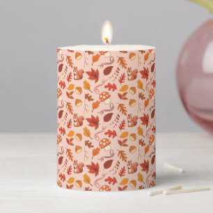 Fall Leaf, Mushrooms, Squirrel and Chestnut Home Pillar Candle