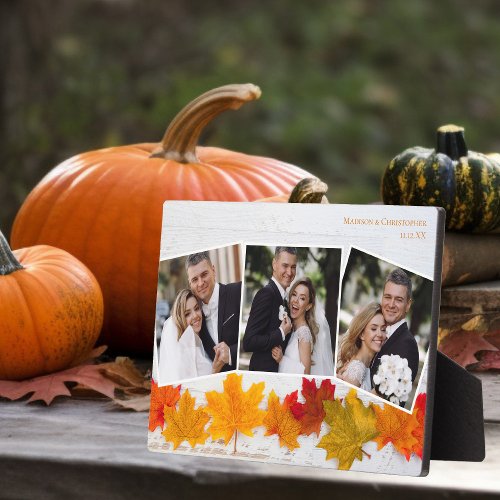 Fall Leaf Newlywed Photo Collage Autumn Wedding Plaque