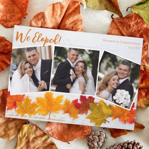 Fall Leaf Newlywed Photo Thanksgiving Wedding Announcement