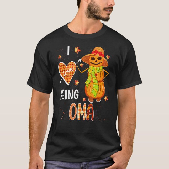 Fall Leaf Oma Pumpkin Snowman Thanksgiving Autumn  T-Shirt (Front)