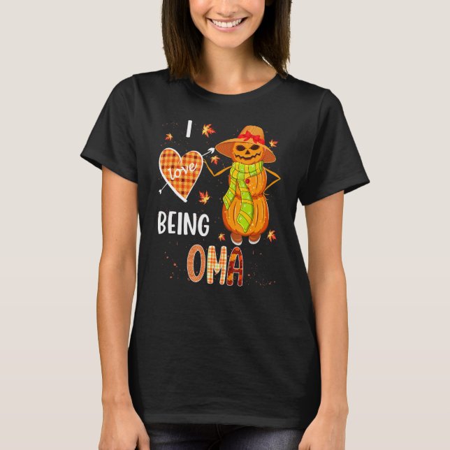 Fall Leaf Oma Pumpkin Snowman Thanksgiving Autumn  T-Shirt (Front)