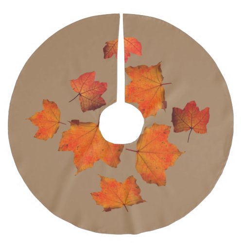 Fall Leaf Patterns Rustic Wood Brown Color Maple Brushed Polyester Tree Skirt