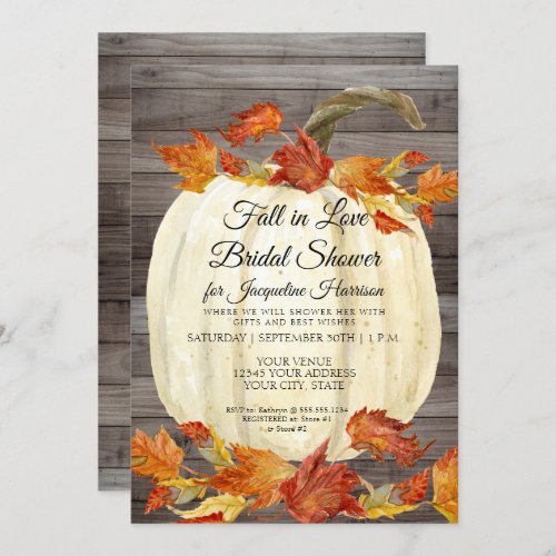 Fall Leaf Pumpkin Rustic Watercolor Bridal Shower Invitation