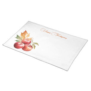 Fall Leaf & Red Apples Happy Thanksgiving Cloth Placemat