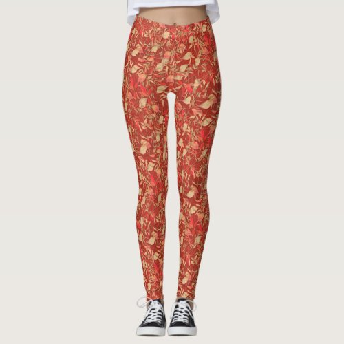 Fall Leaf Rust Orange Red Look Beige Khaki Leggings