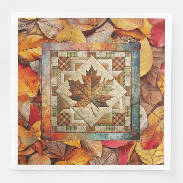 Fall Leaf Rustic Autumn Paper Napkin (Front)