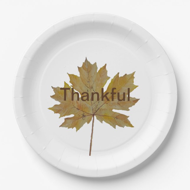 Fall leaf thankful watercolor paper plates (Front)