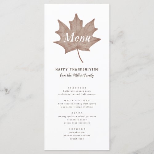 Fall Leaf Thanksgiving Rustic Menu