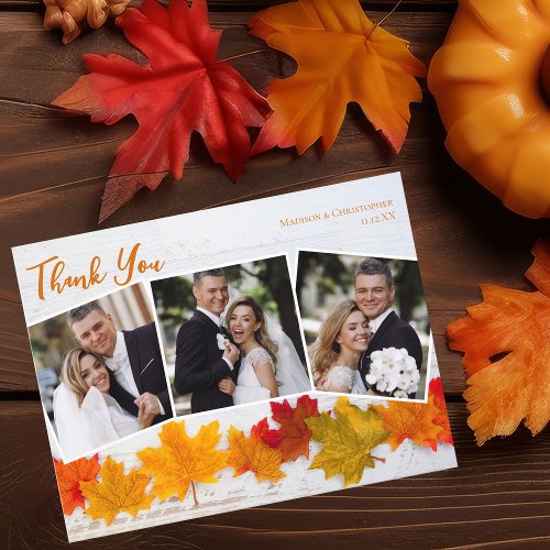 Fall Leaf Thanksgiving Wedding Photo Thank You Postcard
