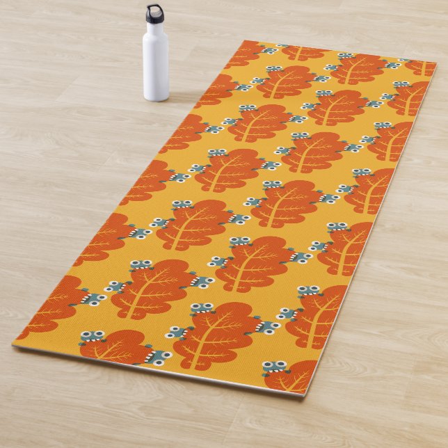 Fall Leaf With Cute Bugs Fun Yellow Orange Pattern Yoga Mat (In Situ)