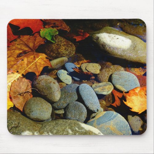 Fall leaf with Rocks in mountain creek Mouse Pad