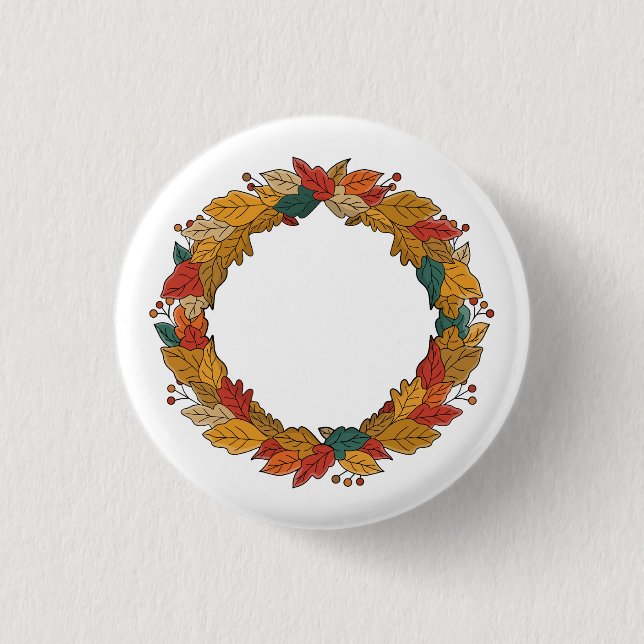 Fall Leaf Wreath Circle Button (Front)