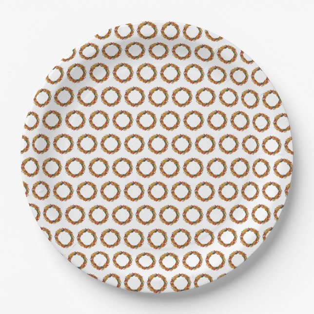 Fall Leaf Wreath Circle Paper Plates (Front)