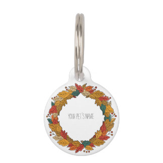 Fall Leaf Wreath Circle Pet ID Tag