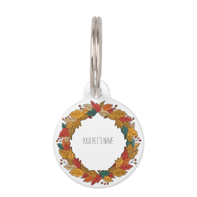 Fall Leaf Wreath Circle Pet ID Tag (Front)