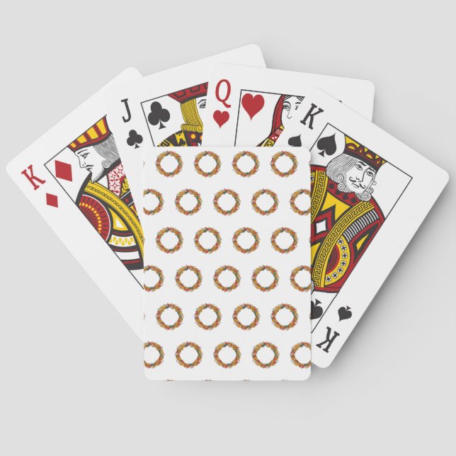 Fall Leaf Wreath Circle Poker Cards (Back)