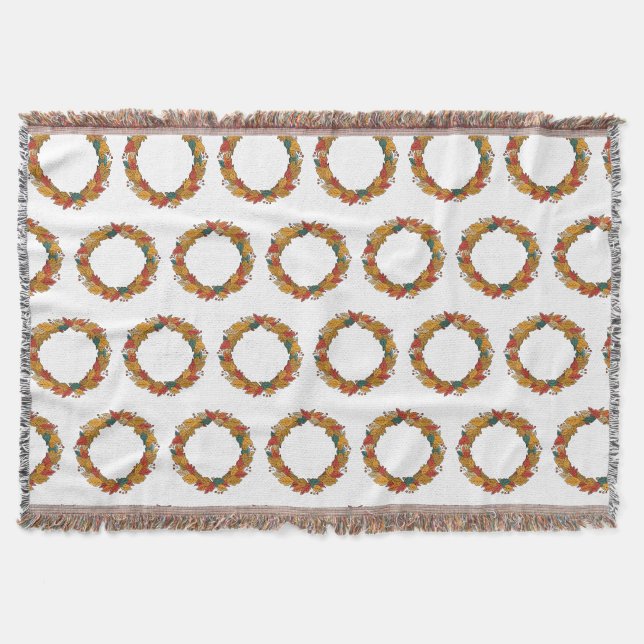 Fall Leaf Wreath Circle Throw Blanket (Front)