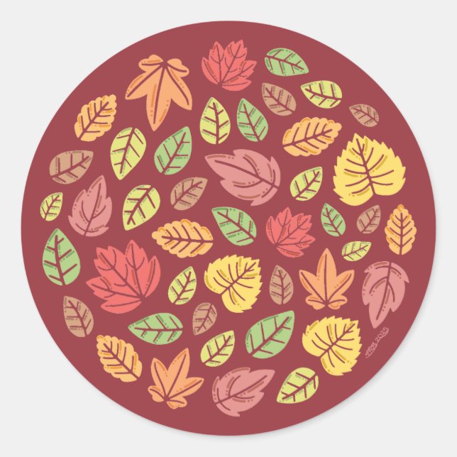 Fall Leafs colored Classic Round Sticker (Front)