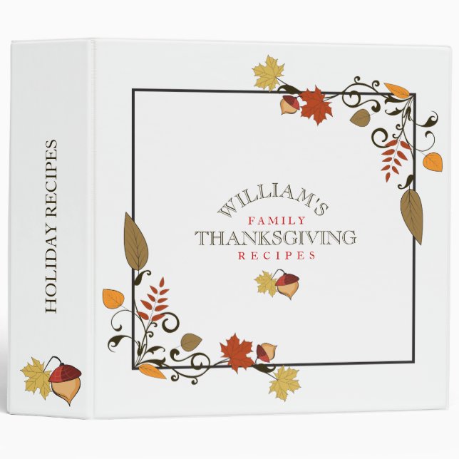 Fall Leafs Frame Thanksgiving Recipes 3 Ring Binder (Front/Spine)